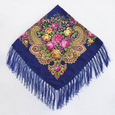 Sapphire Ethnic Style Retro Tassel Square Scarf Flower Pattern Headscarf Scarf, Size:90 x 90cm