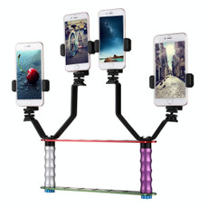 Smartphone Live Broadcast Bracket Dual Hand-held Selfie Mount Kits with 2x V-Bracket + 3x Phone Clips, For iPhone, Galaxy, Huawei, Xiaomi, HTC, Sony, Google and other Smartphones