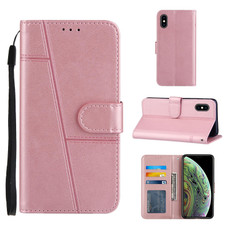 For iPhone X / XS Stitching Calf Texture Buckle Horizontal Flip Leather Case with Holder & Card Slots & Wallet & Lanyard(Pink)