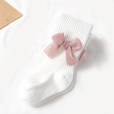 Spring And Autumn Girl Tights Bow Baby Knit Pantyhose Size: M 1-2 Years Old(White)