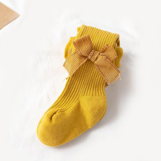 Spring And Autumn Girl Tights Bow Baby Knit Pantyhose Size: S 0-1 Years Old(Turmeric)