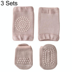 3 Sets Summer Children Knee Pads Baby Floor Socks Baby Non-Slip Crawling Sports Protection Suit M 1-3 Years Old(Light Purple)