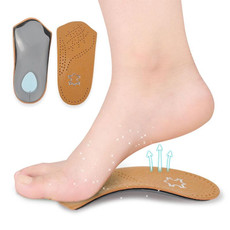 2 Pairs Cow Leather Arch Half Insole Flat Arch Support O-Leg Corrective Insole,Size: 35/36