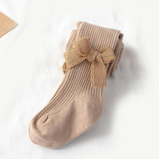 Spring And Autumn Girl Tights Bow Baby Knit Pantyhose Size: S 0-1 Years Old(Khaki)