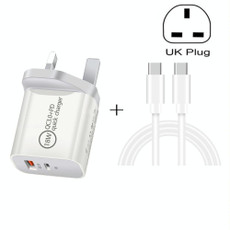 SDC-18W 18W PD 3.0 + QC 3.0 USB Dual Port Fast Charging Universal Travel Charger with Type-C / USB-C to Type-C / USB-C Fast Charging Data Cable, UK Plug