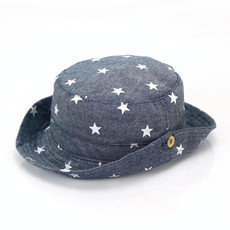 MZ7938 Spring Small Star Pattern Children Basin Hat Sun Hat, Size: S (48cm)(Dark Denim Blue)