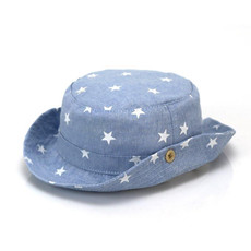 MZ7938 Spring Small Star Pattern Children Basin Hat Sun Hat, Size: S (48cm)(Light Denim Blue)