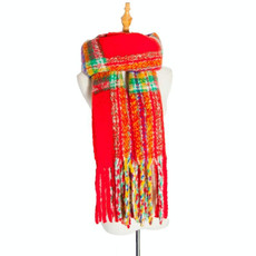 Autumn & Winter Polyester Ladies Warmth Thickened Fringed Fine Grid Scarf, Size:190cm(GWB12-01 Red)
