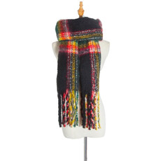 Autumn & Winter Polyester Ladies Warmth Thickened Fringed Fine Grid Scarf, Size:190cm(GWB12-07 Black)