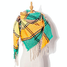 Autumn & Winter Fringed Scarf Plaid Square Scarf Thickening Ladies Shawl, Size:145cm(LS-01 Yellow)