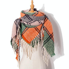 Autumn & Winter Fringed Scarf Plaid Square Scarf Thickening Ladies Shawl, Size:145cm(LS-07 Orange)