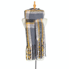 Autumn & Winter Polyester Ladies Warmth Thickened Fringed Fine Grid Scarf, Size:190cm(GWB12-08 Grey)