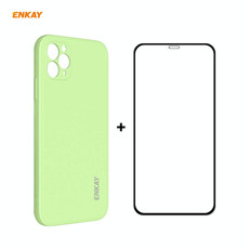For iPhone 11 Pro Max Hat-Prince ENKAY ENK-PC0662 Liquid Silicone Straight Edge Shockproof Protective Case + 0.26mm 9H 2.5D Full Glue Full Coverage Tempered Glass Protector Film(Light Green)