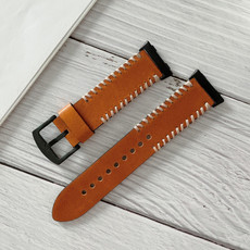 For OPPO Watch 46mm Fish Bone Hand Suture Leather Watch Band(Brown)