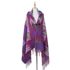 Autumn And Winter Horn Buckle Ethnic Style Hooded Cloak Shawl Bohemian Hooded Shawl, Size:135-175cm(B Style Rose Red)