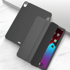 For iPad Air 2022 / 2020 10.9 Three-folding Surface PU Leather TPU Matte Soft Bottom Case with Holder & Sleep / Wake-up Function(Black)