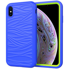 For iPhone X & XS Wave Pattern 3 in 1 Silicone+PC Shockproof Protective Case(Blue+Olivine)