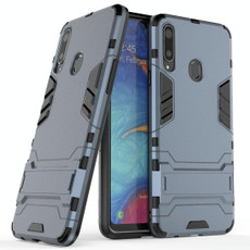 For Samsung Galaxy A20s PC + TPU Shockproof Case with Holder(Navy Blue)