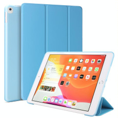 Three-folding Surface PU Leather TPU Matte Soft Bottom Case with Holder & Sleep / Wake-up Function For iPad 10.2 2021 / 2020 / 2019 / iPad Pro 10.5 inch(Sky blue)