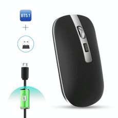 HXSJ M50 2.4GHZ 800,1200,1600dpi Three Gear Adjustment Dual-mode Wireless Mouse USB + Bluetooth 5.1 Rechargeable(Black)