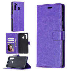 For Samsung Galaxy A21 Crazy Horse Texture Horizontal Flip Leather Case with Holder & Card Slots & Wallet & Photo Frame(Purple)