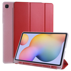 For Samsung Galaxy Tab S6 Lite P610 3-folding Horizontal Flip PU Leather + Shockproof TPU Case with Holder & Pen Slot(Red)
