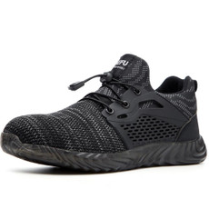 Jiefu Flying Knitted Air Permeable Insulating Steel Head Anti Smashing Shoes Anti Piercing Safety Labor Protection Shoes (Color:Grey Size:43)
