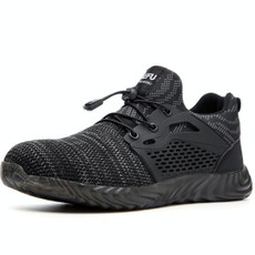 Jiefu Flying Knitted Air Permeable Insulating Steel Head Anti Smashing Shoes Anti Piercing Safety Labor Protection Shoes (Color:Grey Size:42)