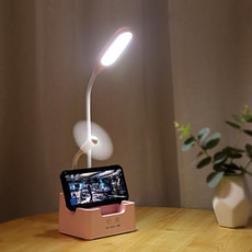 Student USB Charging Bedroom Touch LED Eye Protection Multifunctional Creative Desk Lamp, Style:With Fan(Pink)