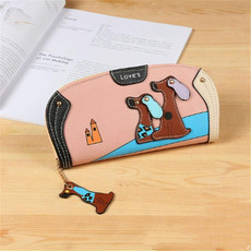 Cute Stitching Puppy Zipper Wallet Long Clutch Bag Ladies Wallet(Pink)