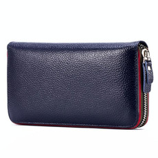 Ladies Top-grain Leather Wallet Long Wallet Bag Zipper Clutch Bag(Royal Blue)