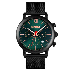 Skmei 9203 Night Light Men Watch Fashion Leisure Multi-Function Timing Steel Mesh Belt Quartz Watch(Green)