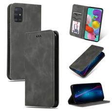For Galaxy A51 Retro Skin Feel Business Magnetic Horizontal Flip Leather Case(Dark Grey)