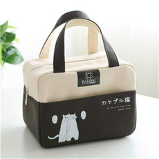Portable Aluminum Foil Lunch Box Bag Cartoon Thick Insulation Bag Canvas Lunch Bag(Black)
