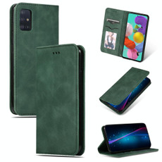 For Galaxy A71 Retro Skin Feel Business Magnetic Horizontal Flip Leather Case(Army Green)