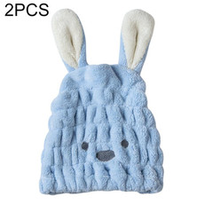 2 PCS Microfiber Coral Velvet Cartoon Quick Dry Hair Cap(Blue)