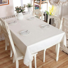 Linen Cotton Thicken Tablecloth Hem Splice Washable Coffee Dinner Table Cloth for Wedding Banquet, Size:90x90cm(White Lace)