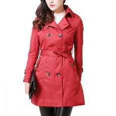 Mid-length Slim Casual Lace-up Trench Windbeaker (Color:Red Size:S) Mid-length Slim Casual Lace-up Trench Windbeaker (Color:Red Size:S)