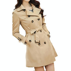 Mid-length Slim Casual Lace-up Trench Windbeaker (Color:Khaki Size:S) Mid-length Slim Casual Lace-up Trench Windbeaker (Color:Khaki Size:S)