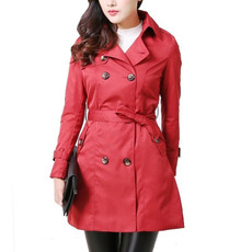 Mid-length Slim Casual Lace-up Trench Windbeaker (Color:Red Size:M) Mid-length Slim Casual Lace-up Trench Windbeaker (Color:Red Size:M)
