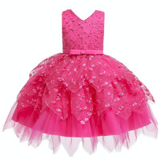 Girls Irregular Embroidered Beaded Bow-knot Tutu Sleeveless Dress Show Dress, Appropriate Height:80cm(Magenta)