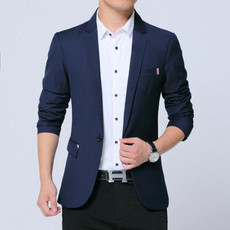 Men Casual Suit Self-cultivation Business Blazer, Size: XXXL(Navy)