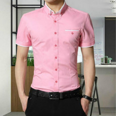 Men Business Shirt Short Sleeves Turn-down Collar Shirt, Size:M(Pink)