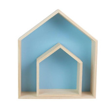 2 in 1 House Style Children Room Wood Partition Rack(Blue)