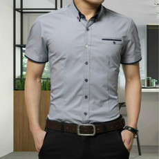 Men Business Shirt Short Sleeves Turn-down Collar Shirt, Size:M(Gray)
