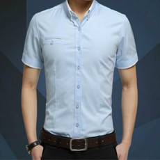 Men Business Shirt Short Sleeves Turn-down Collar Shirt, Size:XL(Light Blue)