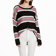 Women Knitwear Turtleneck Sweater, Size: L(Black Powder Stripes) Women Knitwear Turtleneck Sweater, Size: L(Black Powder Stripes)