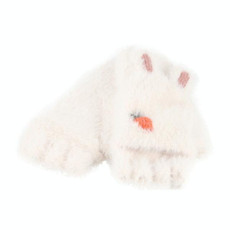 Children Half Finger Gloves Knitted Cold Warm Plus Velvet Fingerless Gloves(White)