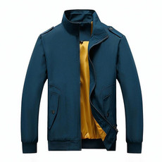 Solid Color Collage Long Sleeve Stand Collar Men Jacket (Color:Blue Size:5XL)