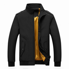 Solid Color Collage Long Sleeve Stand Collar Men Jacket (Color:Black Size:5XL)